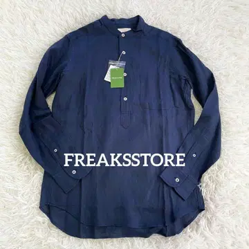 새상품 FREAKSSTORE 밴드 카라 린넨 셔츠 네이비 M