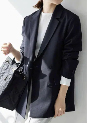 SLOBE IENA 워셔블 트윌 더블 자켓 네이비