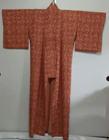 꽃+덩굴 패턴 오렌지 코몬 단이 기모노