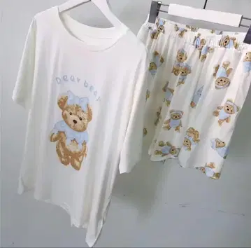 곰 무늬 룸웨어 세트 화이트