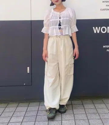 Ray Beams 셔링 리본 블라우스 24SS