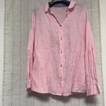 새상품 린넨 핑크 긴팔 셔츠 버튼 100% 린넨