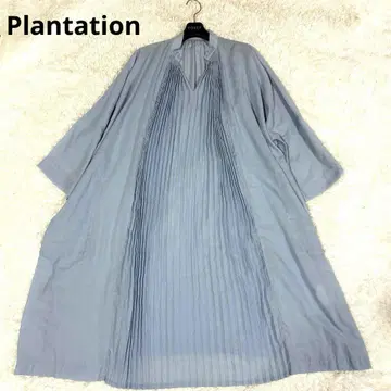 Plantation 탭 플리츠 롱 원피스 오버 사이즈 린넨 혼방