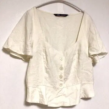 ZARA 자라 스퀘어 넥 상의 블라우스 베이지 M