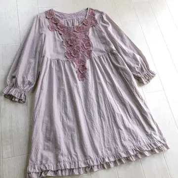 잉게보그 면 론 꽃 레이스 핑크 퍼플 8부 소매 블라우스