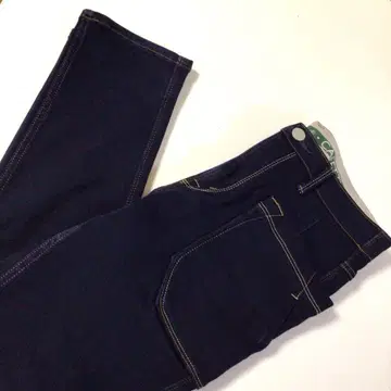 Cafetty 데님 팬츠 부시 팬츠 스키니 뒷면 플리스 네이비 L
