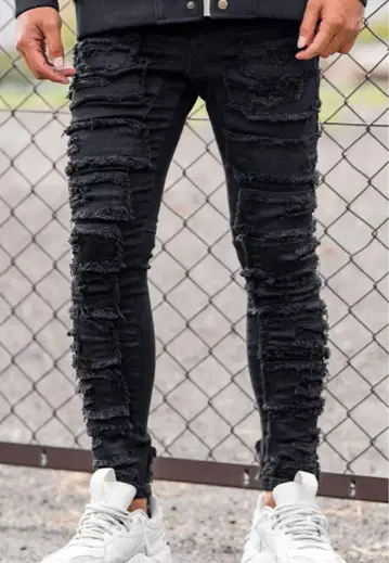 데미지 가공 스키니 데님 블랙