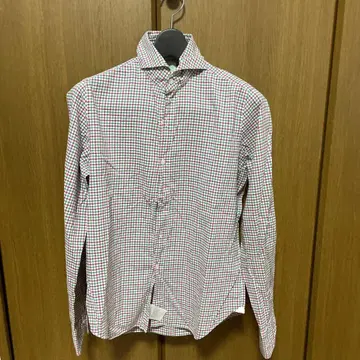 피나모레 빨간색 그린 체크 셔츠