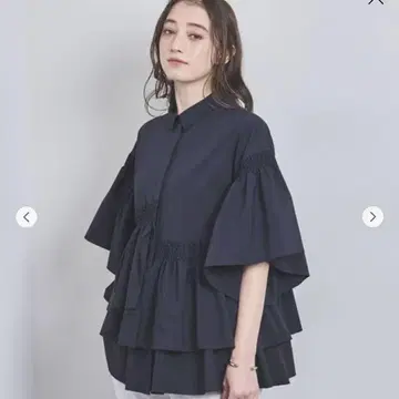 유나이티드 애로우즈 불규칙 셔링 6부 소매 블라우스