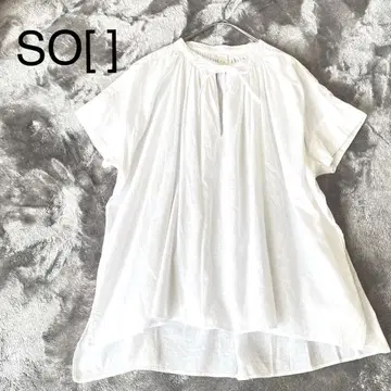 SO 에스오 린넨 코튼 개더 리본 블라우스 튜닉 내추럴