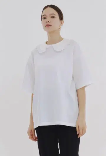 yori 플로키 도트 둥근 카라 티 화이트 새상품급