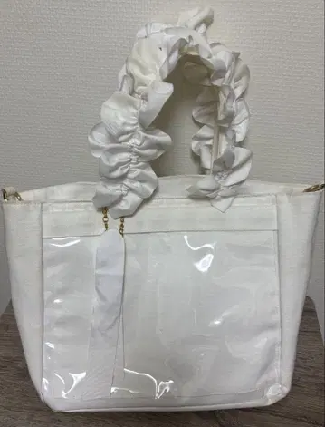자카마트 A4 다기능 2WAY 핸들 프릴 토트백 이타백 화이트 흰색