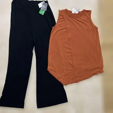 오렌지 탱크탑과 블랙 팬츠 셋업 M 사이즈