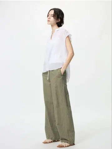 유니클로] 린넨 블렌드 이지 팬츠 긴 길이 L 사이즈 컬러 OLIVE