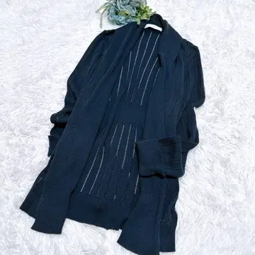 [크롬] 롱 가디건 겉옷 열쇠 뜨개질 비침 네이비 S