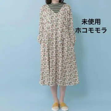 미사용 호코모모라 플라워 부케 컷티셔츠 롱 원피스 꽃무늬