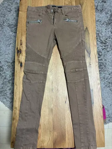 NO ID. 브라운 스키니 팬츠 지퍼 포켓 부착