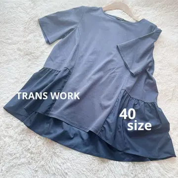 TRANS WORK 밑단 플레어 반팔 튜닉 40 사이즈 네이비