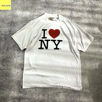 I LOVE NY 티셔츠 저지 소재 90년대 스타일 L 화이트 시티 보이