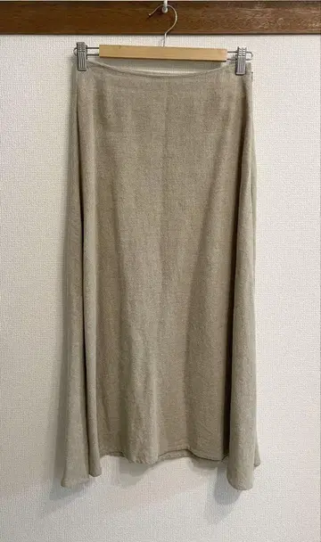 플라주 린넨 베이지 플레어 롱 스커트
