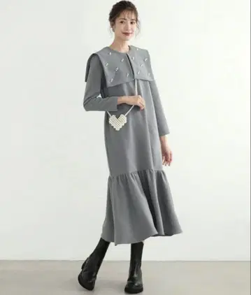 21 완판 MERAKI 메라키 빅 칼라 원피스 결혼식 긴팔 그레이 여성용