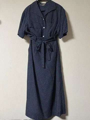 네이비 화이트 도트 무늬 셔츠 셋업