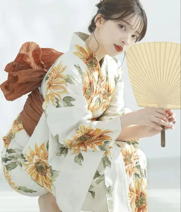 해바라기 무늬 유카타와 오비 세트 dita
