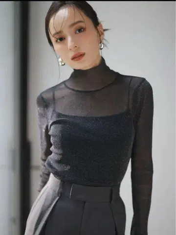anuans 튤 시어 하이넥 라메 탑