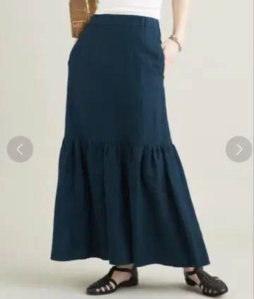 유나이티드 애로우즈 린넨 레이온 티어드 맥시 스커트 네이비 린넨 밴딩
