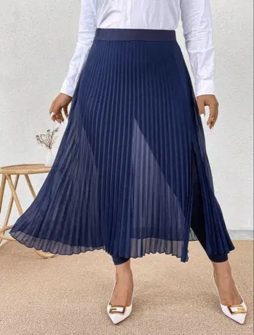 6XL 사이즈 네이비 이너 팬츠 포함 플리츠 스커트 슬릿 포함