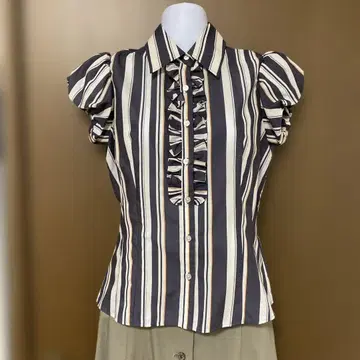 나라 까미체 벌룬 소매 스트라이프 앞 프릴