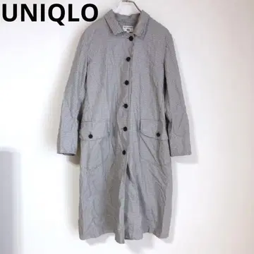 유니클로 롱 코트 스프링 코트 체크 무늬 코튼 그레이 S