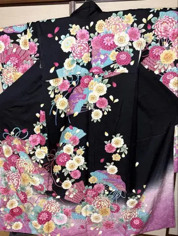 후지이 레나 블랙 난꿩 부채 후리소데 기장 156