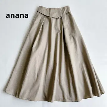 anana 아나나 턱 플레어 롱 스커트 베이지 허리 백 밴딩 F