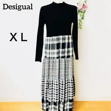 데시구알 XL 도킹 원피스 티어드 체크 무늬 롱 원피스