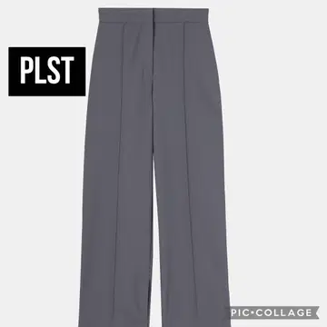 PLST 하이 스트레치 트리코 슬릿 스트레이트 팬츠