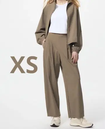 유니클로 울트라 스트레치 액티브 와이드 팬츠 XS 카키 길이 표시 사이즈