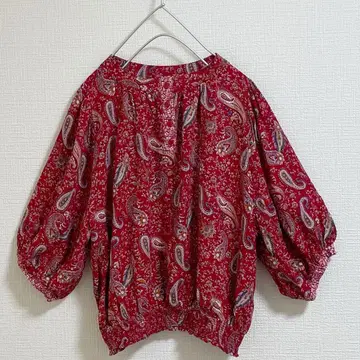 카스타네 블라우스 빨간색 페이즐리 올 패턴 넉넉한 셔츠 상의