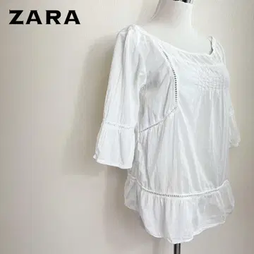 ZARA 자라 베이직 코튼 레이스 블라우스 플레어 슬리브 튜닉풍 상의