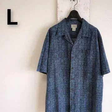 L.L.Bean 엘엘빈 오픈 카라 반팔 셔츠 올 패턴 블루 L
