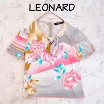 컨디션 최상 세탁 가능 LEONARD 레오나르 꽃무늬 보타이 탑 M