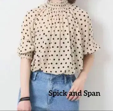 Spick & Span 시어 도트 셔링 블라우스