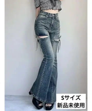 resexxy 리젝시 컷 아웃 리본 데님 팬츠