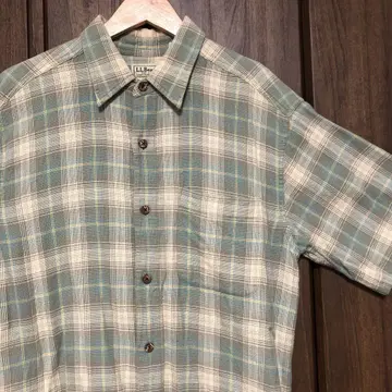 90s L.L.Bean 옴브레 체크 반팔 셔츠 S 그린