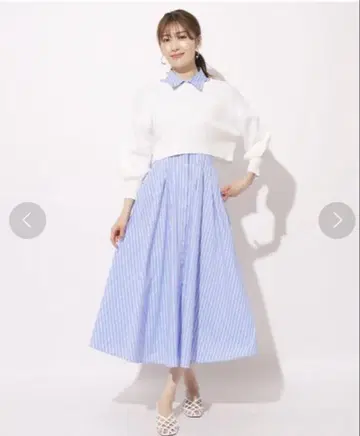 And couture 스트라이프 패턴 허리 턱 원피스