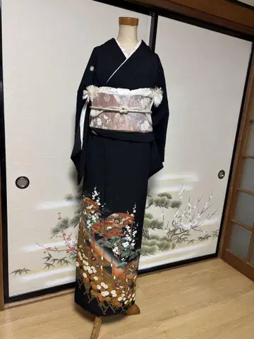 블랙 전통 예복 기모노, 순수 실크