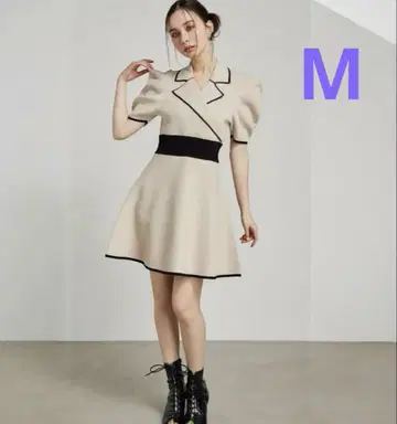 미사용 rienda 테일러드 칼라 미니 플레어 하프 니트 원피스