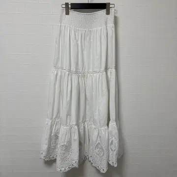 자라 자수 아이렛 레이스 화이트 롱 스커트