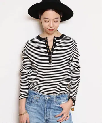 ANINE BING alessia border 보더 긴팔 티셔츠