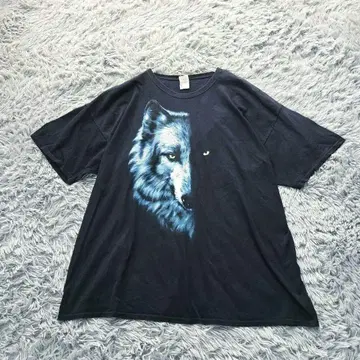 레어 프룻 오브 더 룸 3XL 울프 프린트 티셔츠 반팔 셔츠 블랙